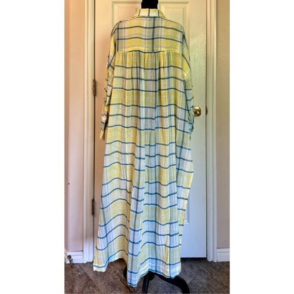 Free People By My Side Button Up Oversized Summer Yellow Plaid Tunic Size XS - Picture 3 of 11